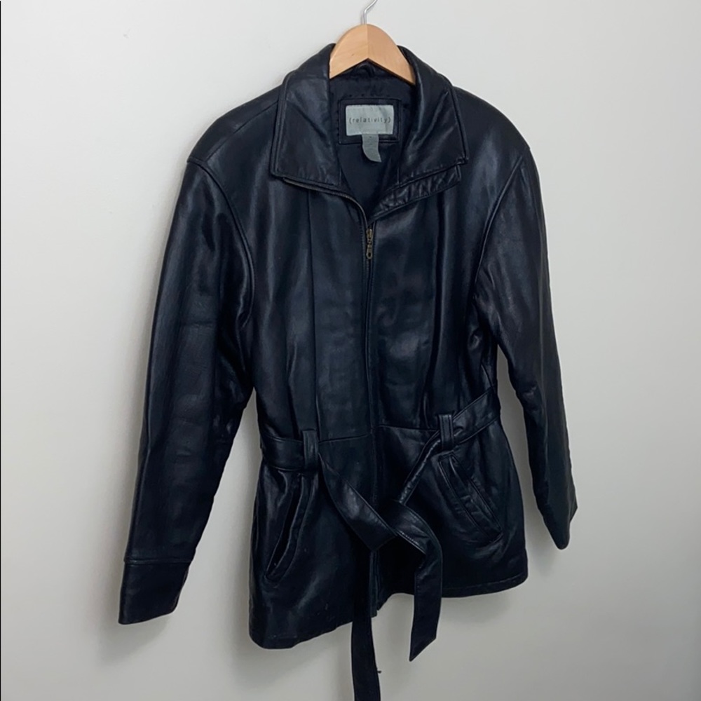 Relativity Vegan Leather Chocolate Brown Full Sip Coat with Waist Tie Size M